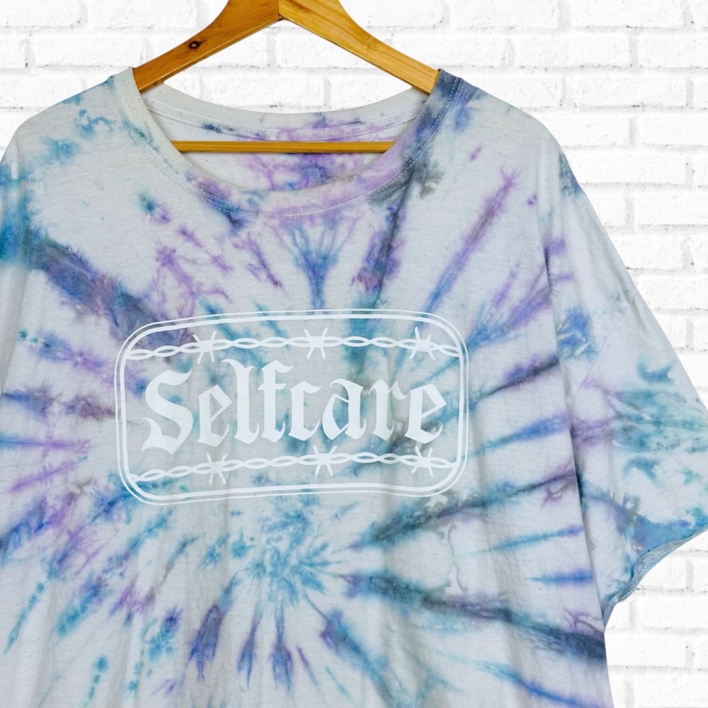 Selfcare Barbed Wire Tie Dye Graphic Short Sleeve Crewneck Oversized T-Shirt
